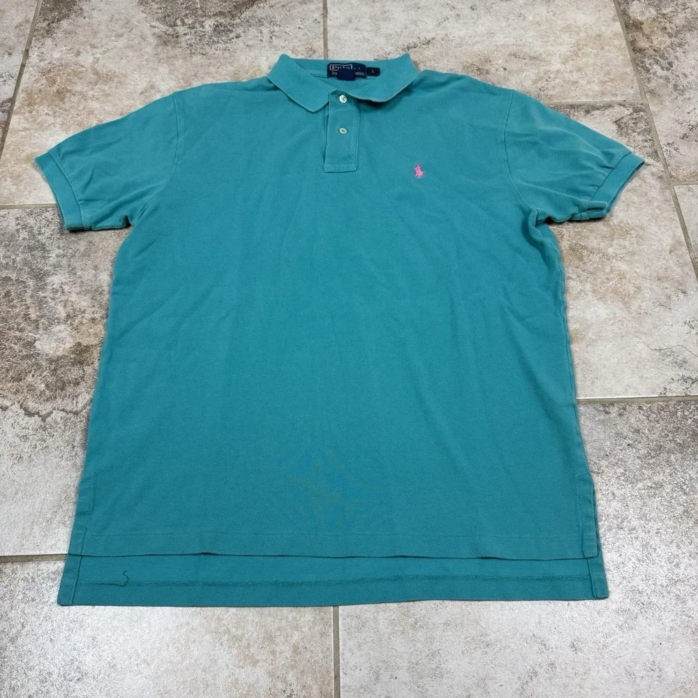 Polo Ralph Lauren Polo Shirt Mens Blue Large Short Sleeve Casual Miami Style